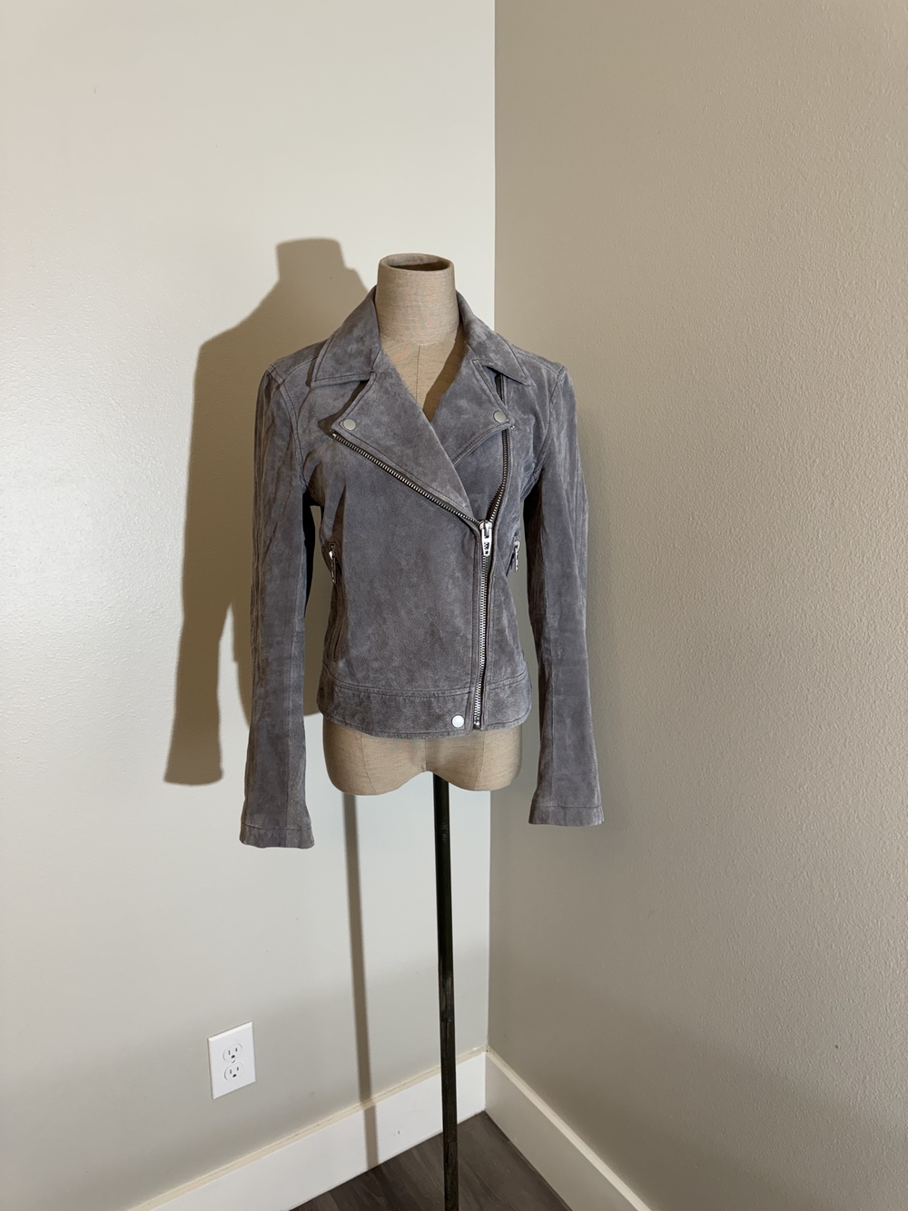 BLANKNYC Genuine Suede Leather Moto Biker Jacket Size Small Grey